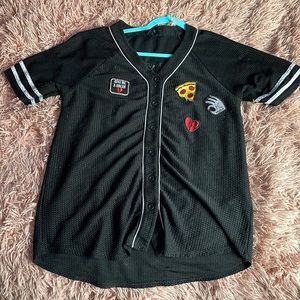 Forever 21 Mesh Baseball Style Short Sleeve Tee with Graphics/Patches